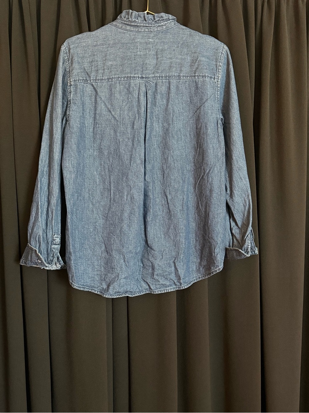 GAP Blue Chambray Ruffle-Front Button-Down Shirt - Picture 2 of 2
